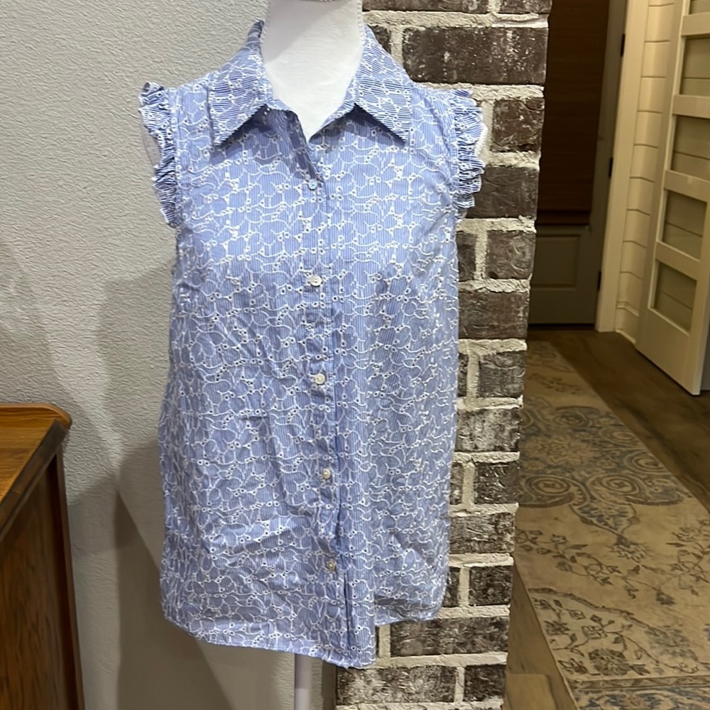 Lilly Pulitzer Blue & White Eyelet Blouse, Size 6, NWT